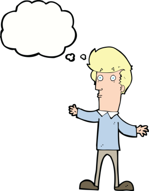 Bir insan tarafından çizilmiş düşünce baloncuğu ile ürkmüş bir adam.