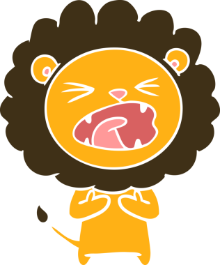 Bir insan tarafından çizilmiş düz renkli çizgi film aslanı