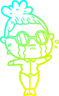 Bir insan tarafından çizilmiş gözlüklü, ağlayan bir karikatür çizimi.