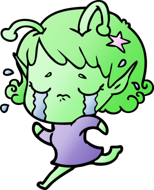 Bir insan tarafından çizilmiş ağlayan uzaylı kız çizgi filmi.