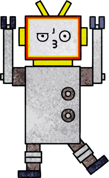 Bir insan tarafından çizilmiş bir robotun retro grunge dokusu