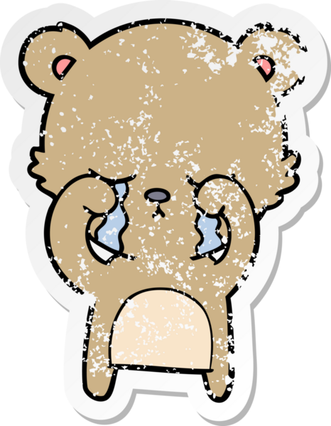 Bir insan tarafından çizilmiş ağlayan çizgi film ayısının sıkıntılı çıkartması.