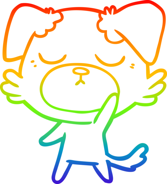 Gökkuşağı gradyan çizimi. Bir insan tarafından çizilmiş şirin bir köpek çizimi.