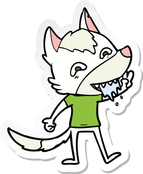 Bir insan tarafından çizilmiş aç kurt çizgi filminin çıkartması.