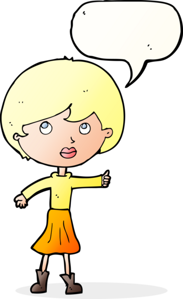 Bir insan tarafından çizilmiş konuşma balonuyla soru soran karikatür kadını.