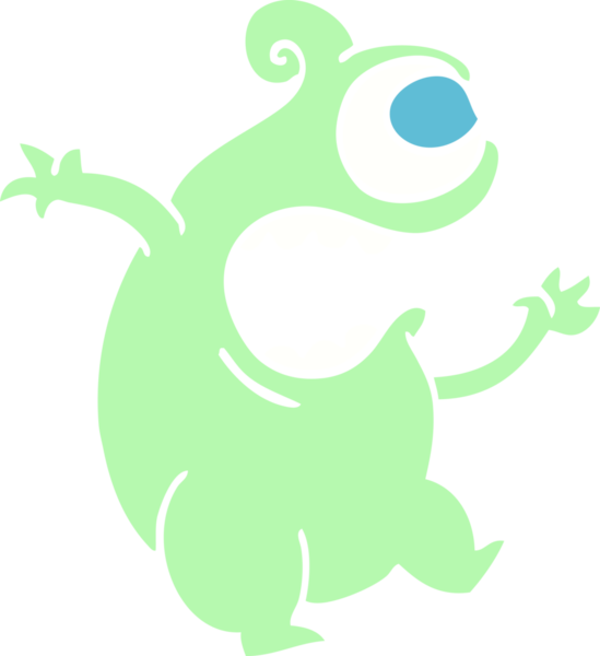 Bir insan tarafından çizilmiş düz renkli çizim yeşil uzaylı