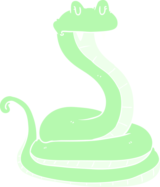 Bir insan tarafından çizilmiş düz renkli çizgi film yılanı.