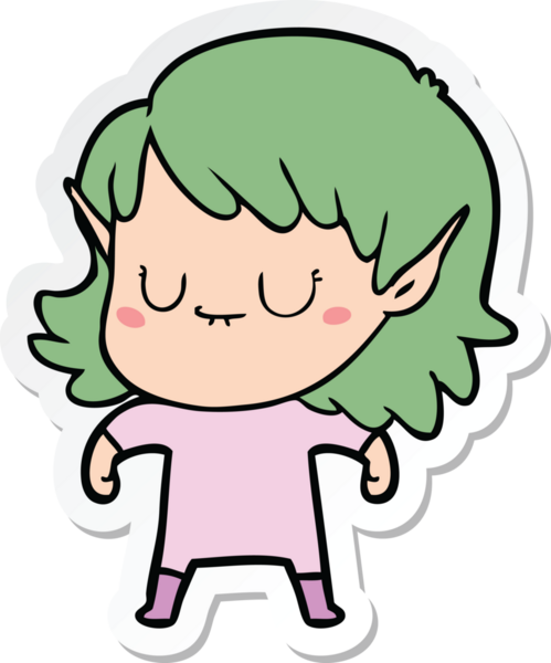 Bir insan tarafından çizilmiş mutlu bir elf kızının çıkartması.