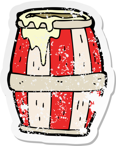 Bir insan tarafından çizilmiş karikatür fıçısının gerilimli etiketi.