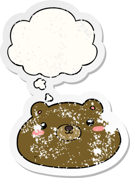 Düşünce baloncuğu olan çizgi film ayısı bir insan tarafından çizilmiş yıpranmış bir çıkartma.