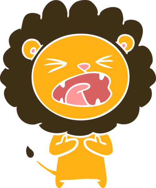 Bir insan tarafından çizilmiş düz renkli çizgi film aslanı