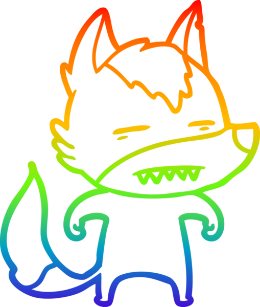 Gökkuşağı gradyan çizgi çizimi bir insan tarafından çizilmiş dişleri gösteren bir kurt çizgi