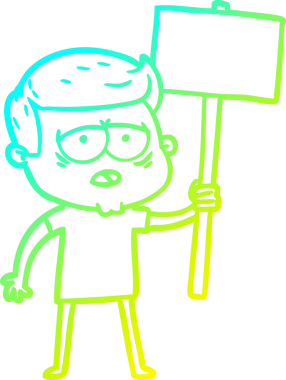 Bir insan tarafından çizilmiş, yorgun bir adamın soğuk çizgi çizimi.