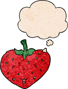 bir insan tarafından çizilmiş grunge desenli düşünce baloncuklu çizgi film çileği.