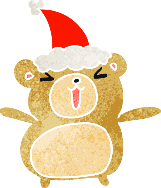 Bir insan tarafından çizilmiş Kawaii ayısının eski bir Noel karikatürü.