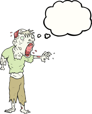 Bir insan tarafından çizilmiş serbest çizim balon çizgi film zombisi.