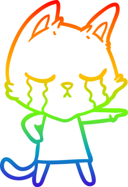 Gökkuşağı gradyan çizgisi, bir insan tarafından çizilmiş, ağlayan bir çizgi film kedisinin çizimi.