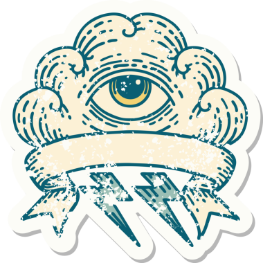 Her şeyi gören bir insan tarafından çizilmiş eski bir çıkartma.