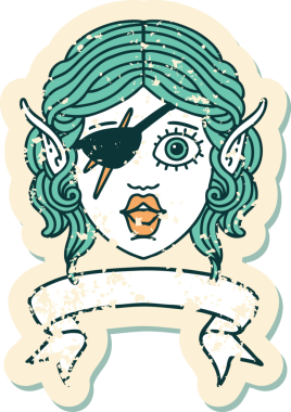 Retro Dövme Tarzı Elf düzenbaz karakter yüzü Bir insan tarafından çizilmiş pankartıyla