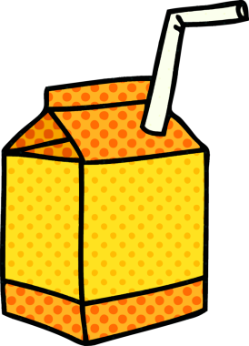 Bir insan tarafından çizilmiş tuhaf bir çizgi roman tarzı meyve suyu karikatürü.