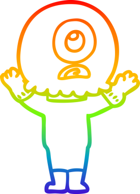 Gökkuşağı gradyanı çizimi bir insan tarafından çizilmiş bir Tepegöz uzaylı uzay adamı