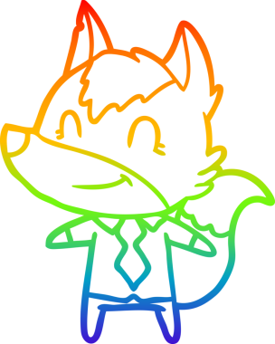 Gökkuşağı gradyan çizgisi. Bir insan tarafından çizilmiş dost bir kurt ofis çalışanı çizimi.