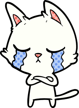 Bir insan tarafından çizilmiş ağlayan çizgi film kedisi.