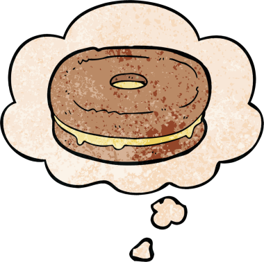 Düşünce baloncuklu çizgi film bisküvisi. Bir insan tarafından çizilmiş grunge doku tarzı.