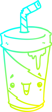 Bir insan tarafından çizilmiş karikatür soda bardağının soğuk gradyan çizgisi.
