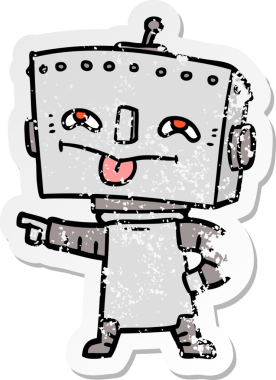 Bir insan tarafından çizilmiş karikatür robotunun sıkıntılı çıkartması.