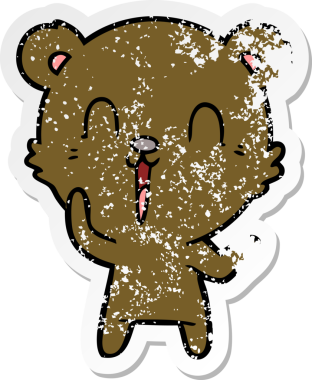 Bir insan tarafından çizilmiş mutlu çizgi film ayısının sıkıntılı çıkartması.