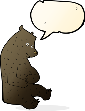 Bir insan tarafından çizilmiş konuşma balonlu mutlu siyah ayı.