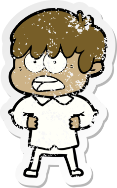 Bir insan tarafından çizilmiş endişeli bir çizgi film çocuğunun sıkıntılı çıkartması.