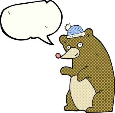 Bir insan tarafından çizilmiş serbest çizilmiş çizgi roman konuşma balonu çizgi film ayısı.