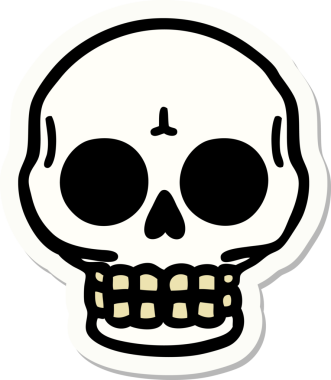 Bir insan tarafından çizilmiş bir kafatasının geleneksel stiliyle dövme çıkartması.