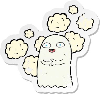 Bir insan tarafından çizilmiş karikatür bir hayaletin gerilmiş çıkartması.