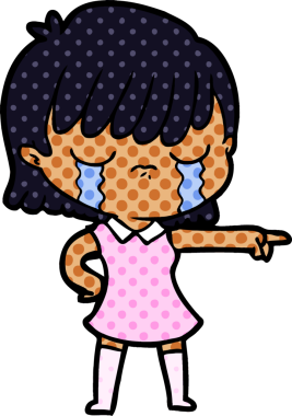 Bir insan tarafından çizilmiş ağlayan çizgi film kadını.