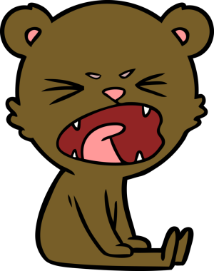 Bir insan tarafından çizilmiş kızgın çizgi film ayısı.