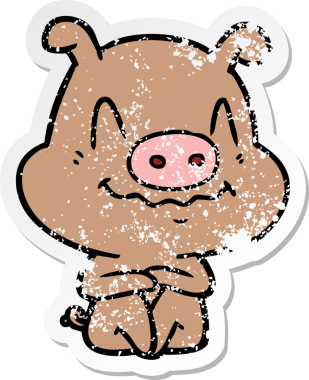 Bir insan tarafından çizilmiş gergin çizgi film domuzu çıkartması.