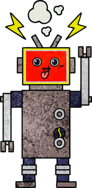 Bir insan tarafından çizilmiş çılgın bir robotun retro grunge dokusu.