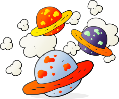 Bir insan tarafından çizilmiş serbest çizim çizgi film gezegenleri