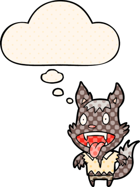 Çizgi roman tarzında bir insan tarafından çizilmiş düşünce baloncuğu olan bir kurt adam.