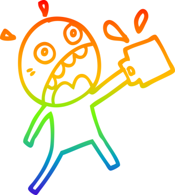 Bir insan tarafından çizilmiş çok fazla kahve içmiş bir çizgi film karakterinin çizimi.