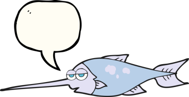 Bir insan tarafından çizilmiş serbest konuşma balonu karikatürü kılıç balığı.