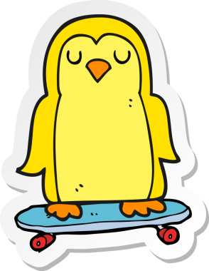 Bir insan tarafından çizilmiş kaykay üzerindeki çizgi film kuşunun çıkartması.