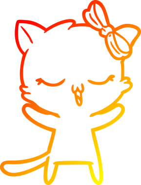 Bir insan tarafından kafasında yay olan çizgi film kedisinin sıcak çizgi çizimi