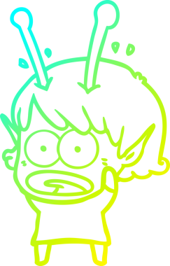 Bir çizgi film karakteri, bir insan tarafından çizilmiş soğuk gradyan çizimi.