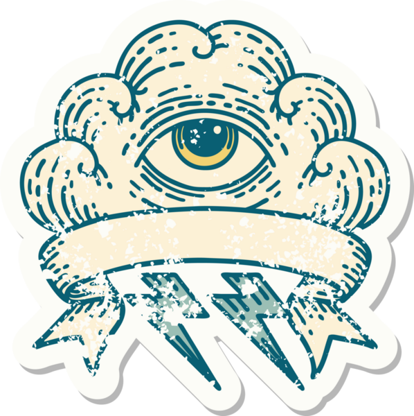 Her şeyi gören bir insan tarafından çizilmiş eski bir çıkartma.