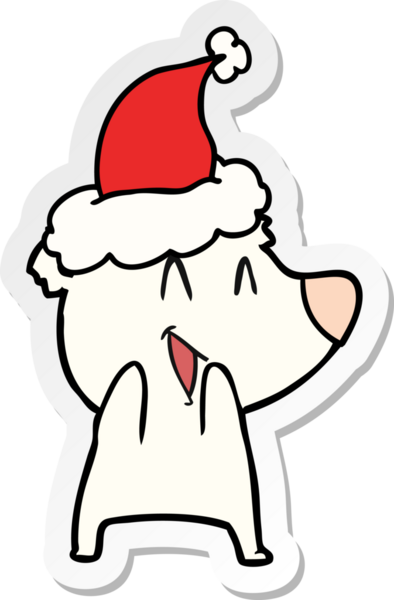 Gülen kutup ayısı eli bir insanın çizdiği Noel Baba şapkasının çıkartmasını çizmiş.