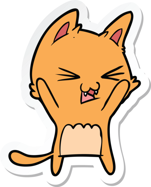 Bir insan tarafından çizilmiş çizgi film kedisinin çıkartması.